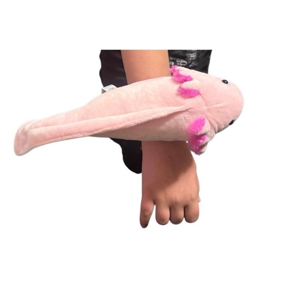 The Petting Zoo Axolotl Plush Stuffed Animal with Two Slap Bracelets Pink Arm - Picture 6 of 11